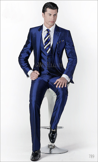 ONGala 789 - Abito da cerimonia uomo in shantung misto seta blu royal