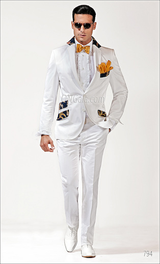 ONGala 794 - Abito Moda patchwork in cotone bianco e blu