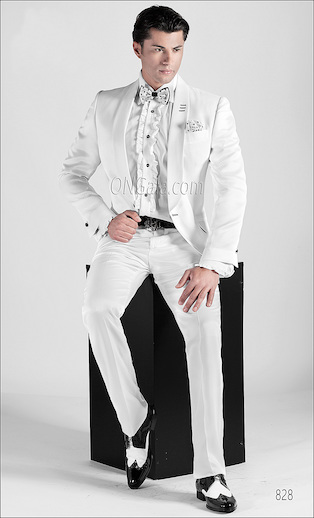 ONGala 828 - Abito moda tessuto damiè bianco