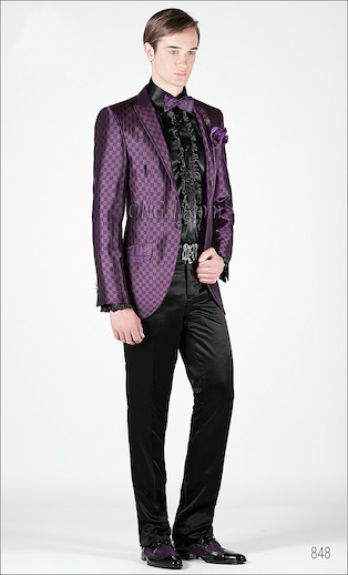 ONGala 848 - Abito moda con Giacca disegno scacchi nero e viola