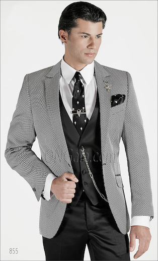ONGala 855 - Abito moda con Giacca in seta Grigio argento