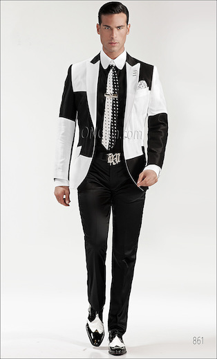 ONGala 861 - Abito moda con Giacca Patchwork Nero Bianco