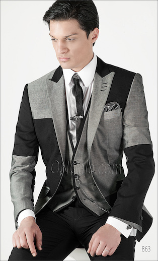 ONGala 863 - Abito moda con Giacca Patchwork Grigio Nero