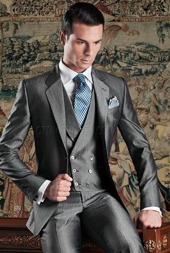 ONGala 883 - Abito da cerimonia uomo grigio in misto lana mohair gilet doppiopetto