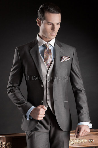 ONGala 885 - Abito da Cerimonia Uomo grigio con gilet in seta grigio perla