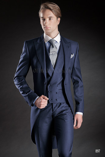 ONGala 897 - Tight in misto lana blu con gilet doppiopetto