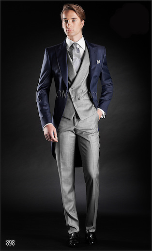 ONGala 898 - Abito da sposo con Giacca Tight in misto lana blu