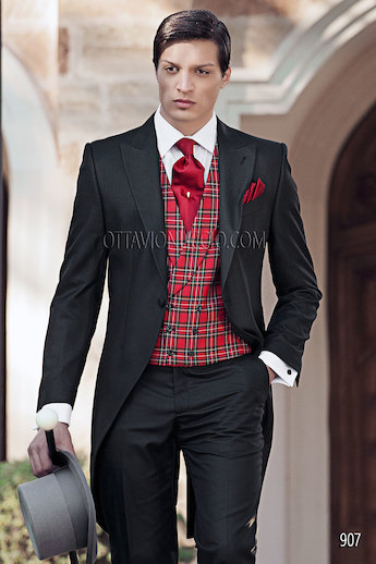 ONGala 907 - Tight in misto viscosa nero con gilet tartan doppiopetto