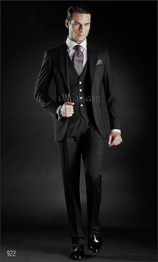 ONGala 922 - Abito da Cerimonia Uomo millerighe nero con gilet