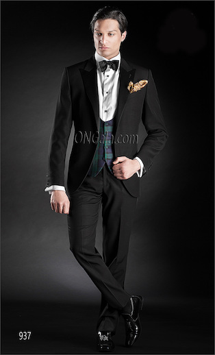 ONGala 937 - Tuxedo Nero con gilet tartan