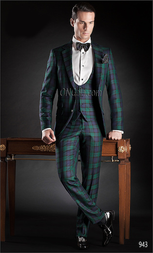 ONGala 943 - Abito da Cerimonia Uomo tartan verde blu