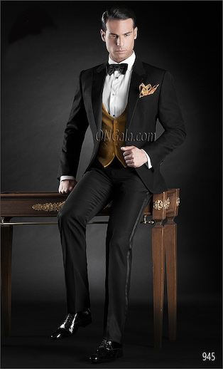ONGala 945 - Tuxedo Nero con gilet ocra