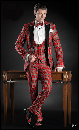 ONGala 947 - Abito sposo tartan rosso