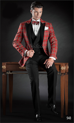 ONGala 948 - Abito da sposo uomo con Giacca tartan rosso