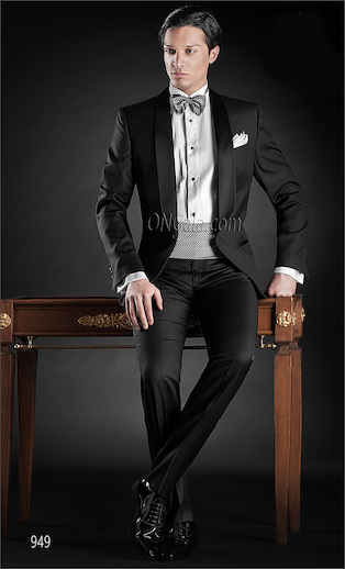 ONGala 949 - Tuxedo in lana nero con rever sciallato a contrasto nero