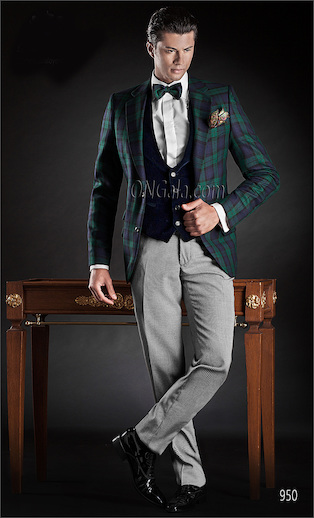ONGala 950 - Abito da sposo con Giacca Tartan verde blu
