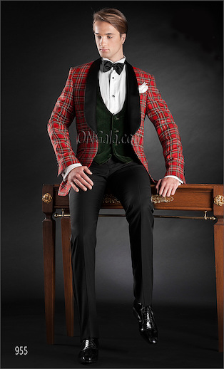 ONGala 955 - Abito da cerimonia uomo con Giacca Tartan Rosso