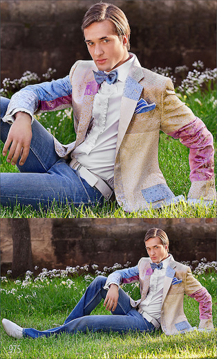 ONGala 975 - Abito moda con Giacca Patchwork in seta toni chiari