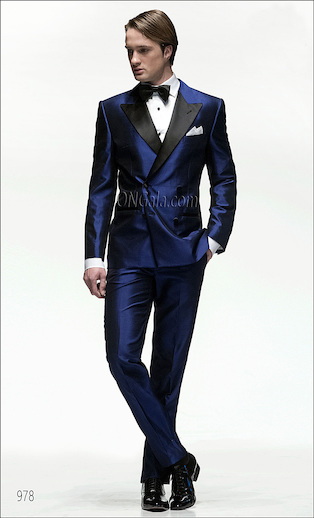 ONGala 978 - Abito doppiopetto in shantung blu royal