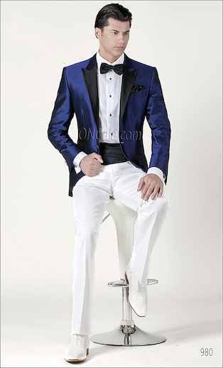 ONGala 980 - Abito da sposo con Giacca in shantung misto seta blu royal