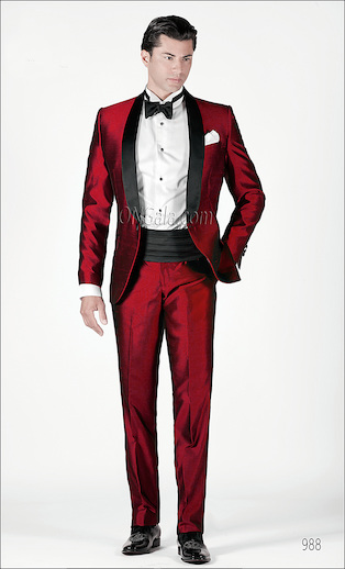 ONGala 988 - Smoking da sposo in shantung rosso