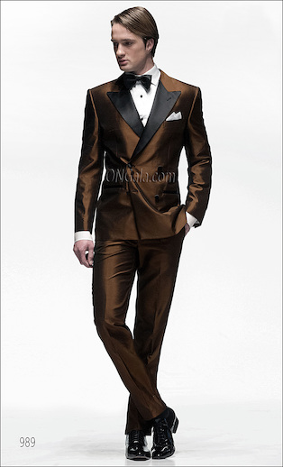 ONGala 989 - Abito doppiopetto in shantung marrone
